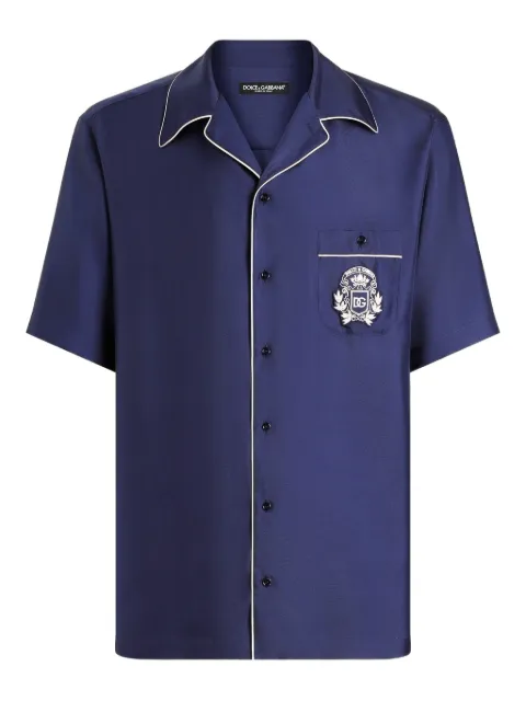Dolce & Gabbana Hawaii piping-embroidered shirt Brown G5KS3ZGK254