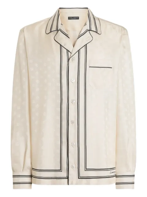 Dolce & Gabbana stripe-trim logo-patterned shirt Neutrals G5IF1THI11S