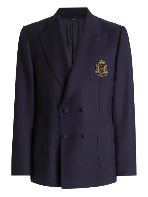 Dolce & Gabbana double-breasted crest-appliqué blazer Blue G2WA1ZFU2YW