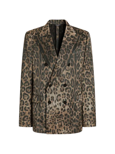 Dolce & Gabbana leopard-print double-breasted jacket Brown G2QS7TFRMEC