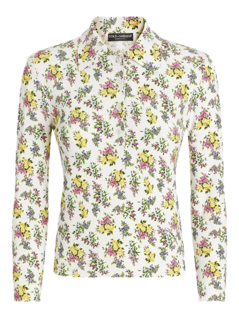 Dolce & Gabbana floral-print polo shirt White FXZ46TJAHLS