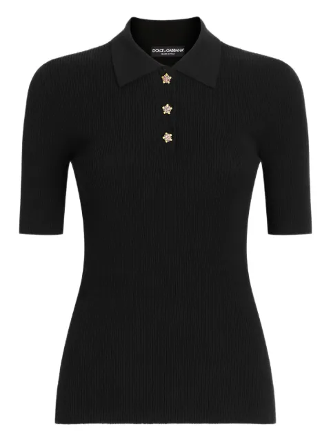 Dolce & Gabbana ribbed polo top Black FXZ16ZJFMHG