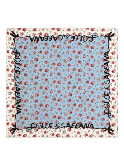 Dolce & Gabbana Small rose-print silk twill scarf Blue FN093RGDDLO