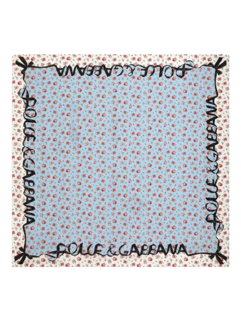 Dolce & Gabbana small rose print silk twill scarf 90x90 Blue FN090RGDDLO