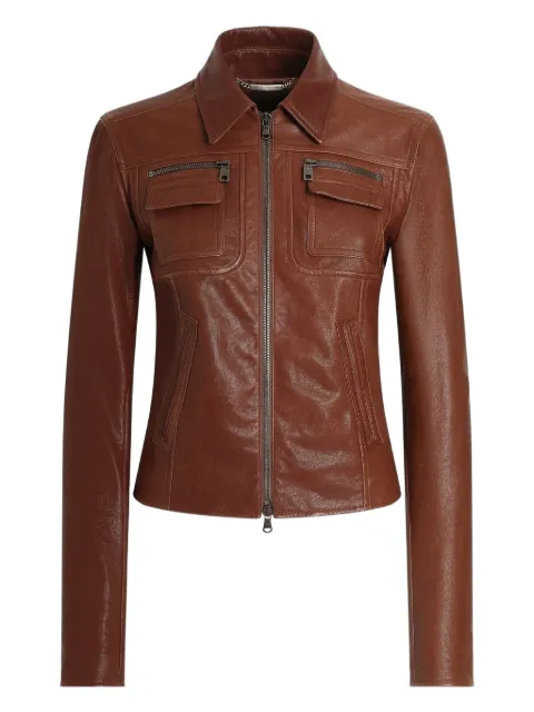 Dolce & Gabbana pocket zip-fastening leather jacket Brown F9U06LHULZQ