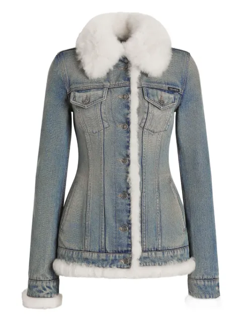 Dolce & Gabbana denim jacket with fur-effect details Blue F9S98ZG8OC4