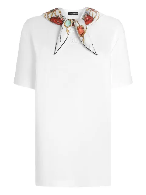 Dolce & Gabbana scarf-detail logo-embroidered T-shirt White F8W33ZGDDPW