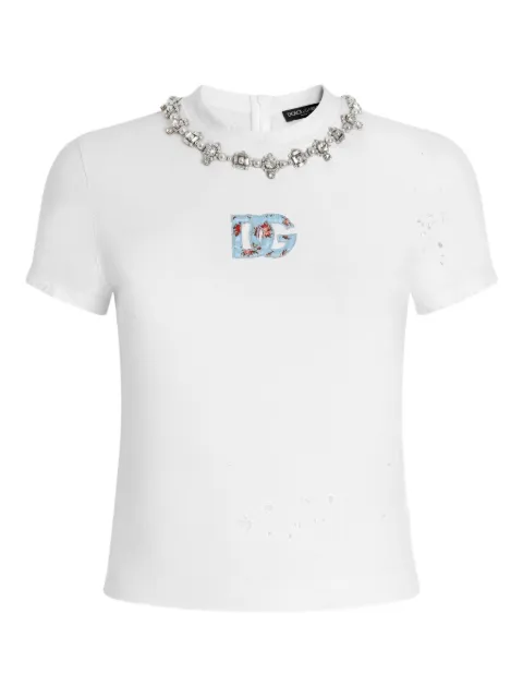 Dolce & Gabbana floral-detail crew neck T-shirt White F8V81ZGDDO9