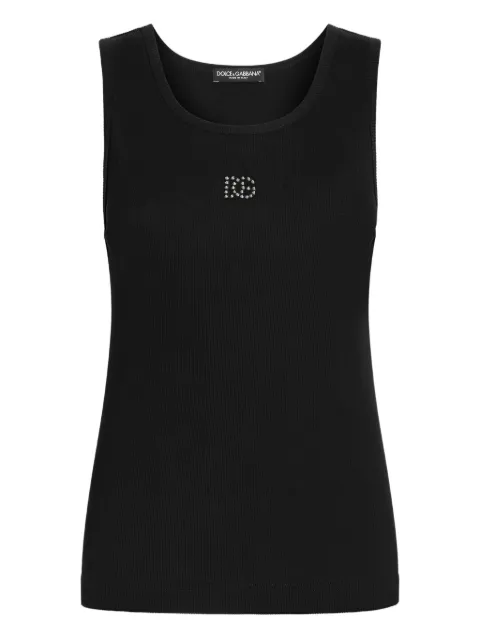 Dolce & Gabbana rhinestone-logo tank top Black F8V40ZGDDL8