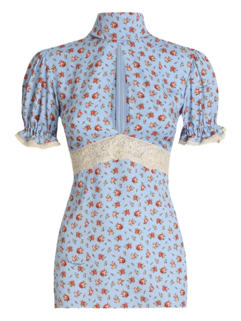 Dolce & Gabbana floral-print keyhole blouse Blue F7BK4TFSA79
