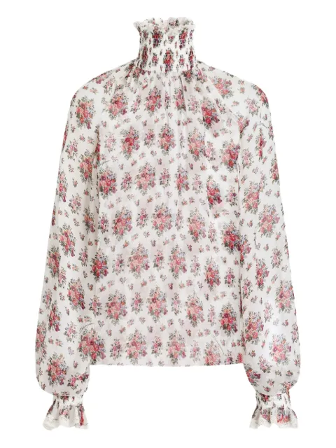 Dolce & Gabbana floral-print lace-trim blouse White F7BK3TIS10F