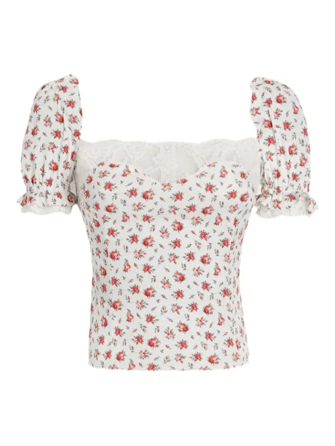 Dolce & Gabbana floral-print lace-trim top White F7BK1TFSA79