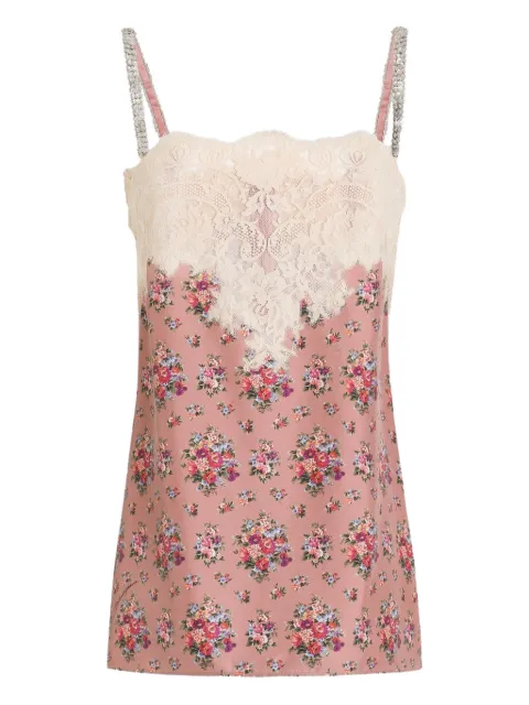 Dolce & Gabbana floral-print lace-detail top Pink F7BI9TIS10G
