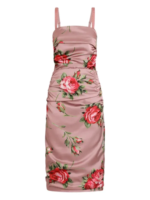 Dolce & Gabbana floral-print ruched midi dress Pink F6TYJTFSICD