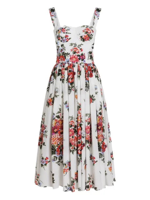 Dolce & Gabbana floral bouquet-print midi dress White F6TTGTHS5UU