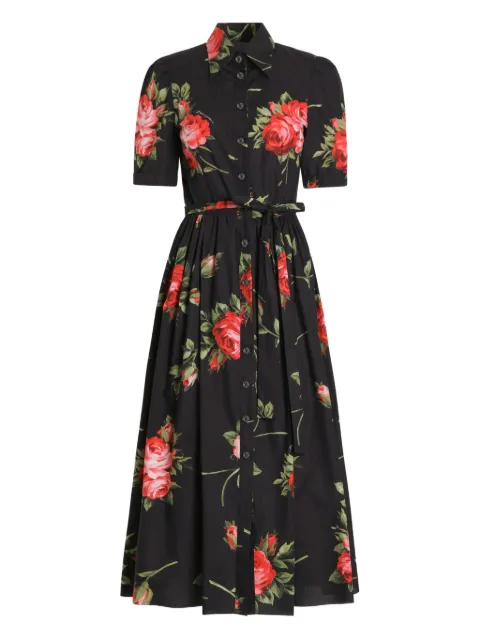 Dolce & Gabbana floral-print belted midi dress Black F6JFNTHS5UT