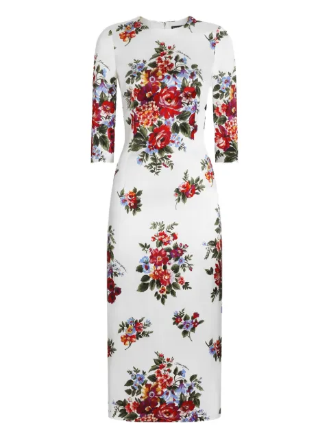 Dolce & Gabbana floral-print split midi dress Neutrals F612VTFSICE