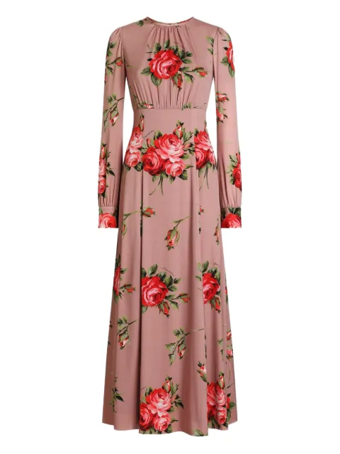 Dolce & Gabbana floral-print long-sleeve midi dress Pink F610OTFSA8Q