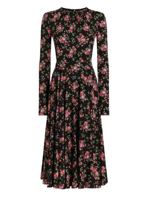 Dolce & Gabbana floral long-sleeve midi dress Black F60HMTFSA8B