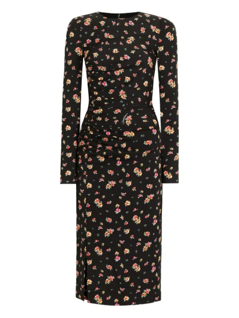 Dolce & Gabbana floral long-sleeve midi dress Black F60G7TFSA8F