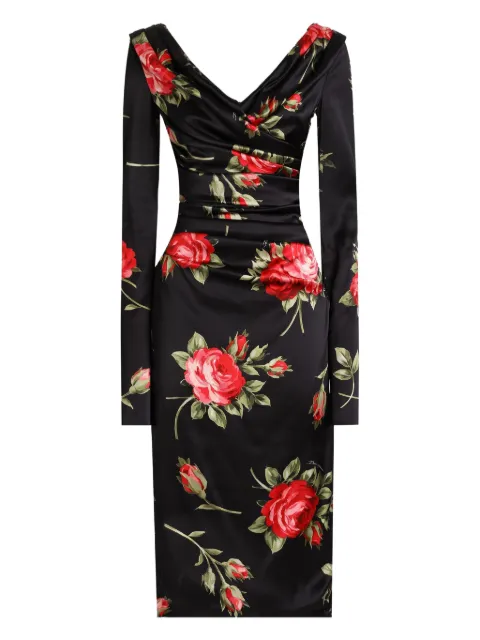 Dolce & Gabbana floral long-sleeved midi dress Black F60DHTFSICD