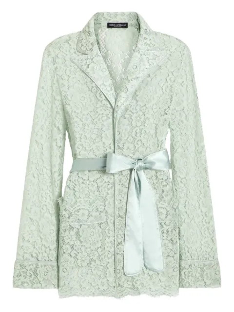 Dolce & Gabbana lace-detail belted jacket Green F5R56THLMEA