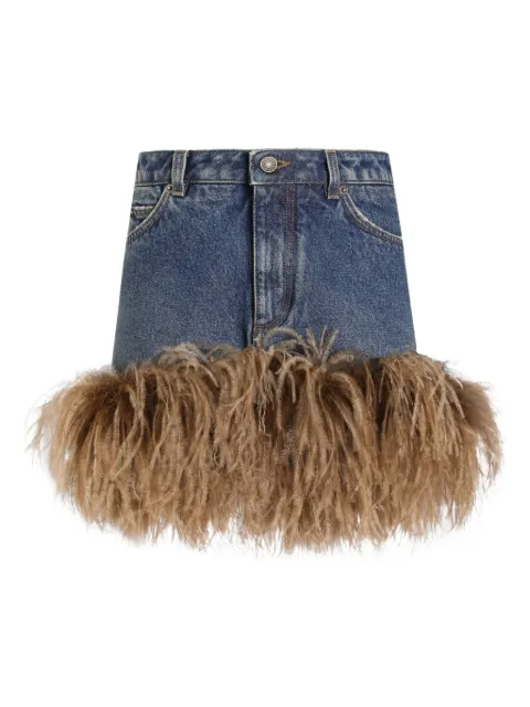 Dolce & Gabbana feather-trim denim mini skirt Blue F4C2TZG8OC8