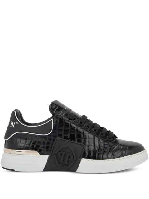 Philipp Plein Phantom Kick$ Cocco embossed low-top sneakers Black USC0905PLE010N02