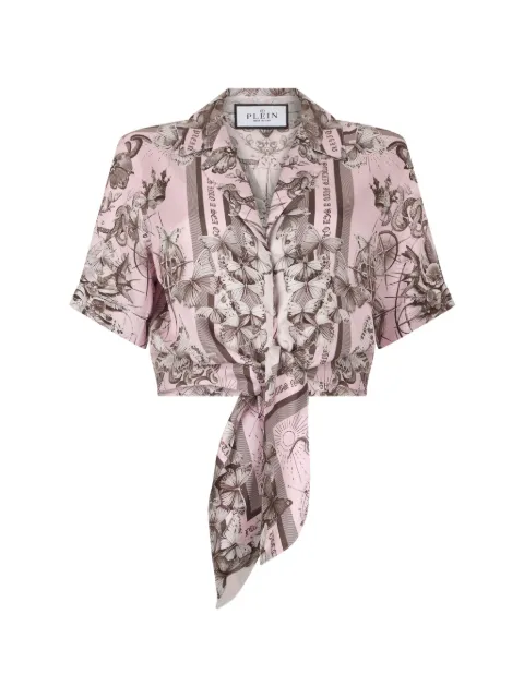 Philipp Plein cropped butterfly-print shirt Pink SAFCWRP0557PTE104N