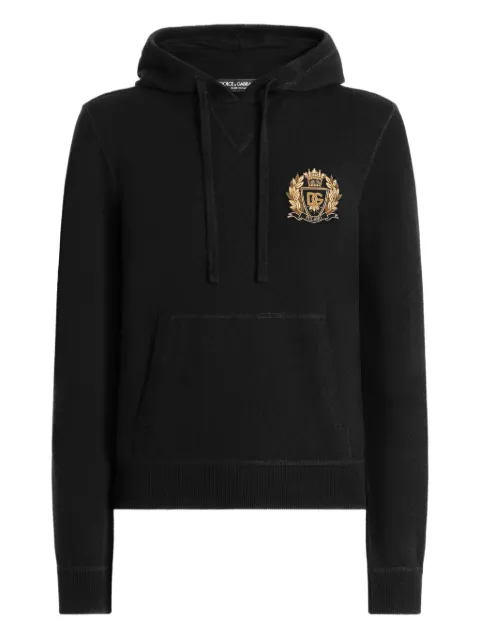 Dolce & Gabbana logo-appliqué cashmere hoodie Black GXX20ZJBWIR
