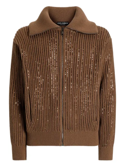 Dolce & Gabbana zip-up ribbed cardigan Brown GXVFYZJDVFP