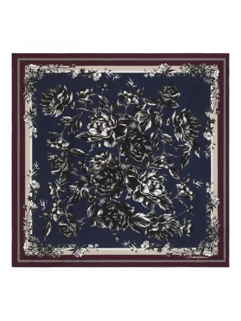 Dolce & Gabbana Peony-print silk scarf Blue GQ348EG0TJB