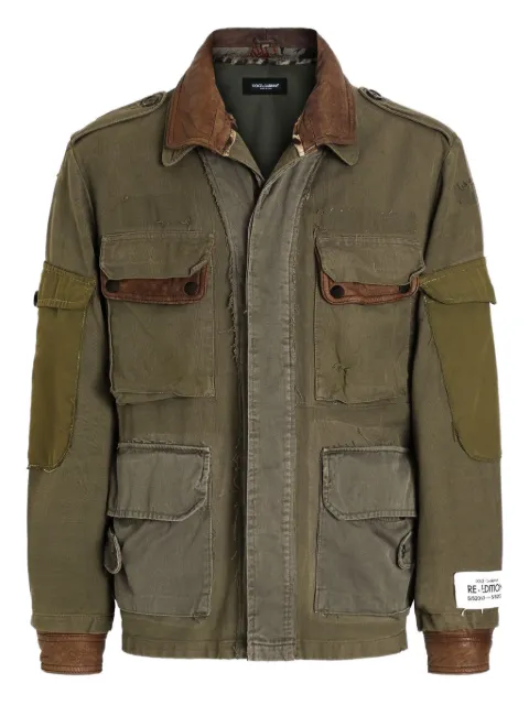 Dolce & Gabbana multi-pocket leather-collar jacket Green G9CCLTG8OV5