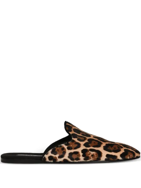 Dolce & Gabbana Leo-print pony slippers Brown A80580AV769