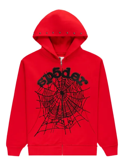 SP5DER OG Web Studded zip hoodie Red SP5DER204