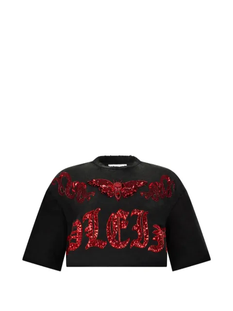 Philipp Plein sequin-detail cropped T-shirt Black SAFCWTK3870PTE004N