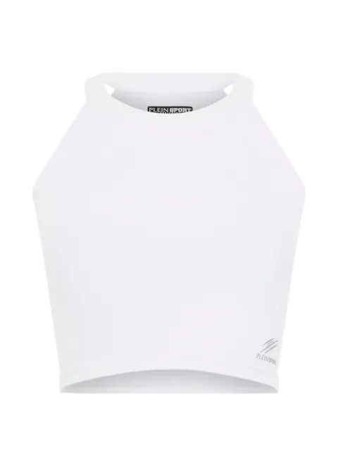Plein Sport logo-print crop top White SAFCWTK3921STE003N