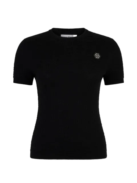 Philipp Plein monogram knitted T-shirt Black SAFCWKK0302PKN002N