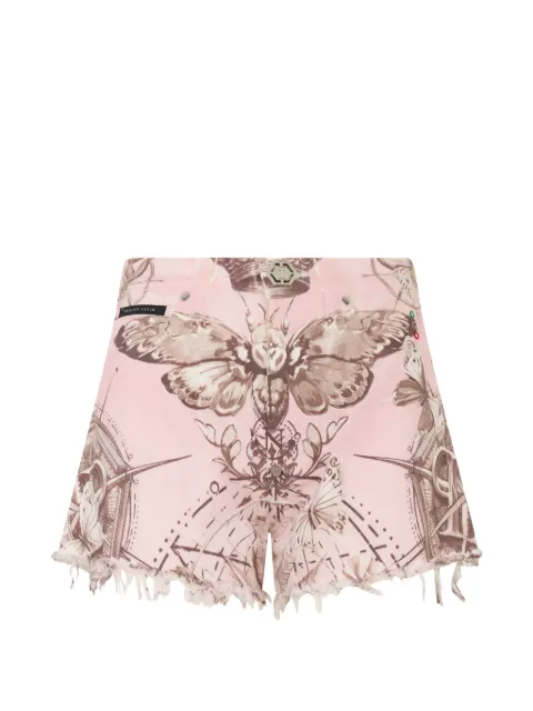 Philipp Plein butterfly tattoo frayed shorts Pink SAFCWDT2886PDE004N