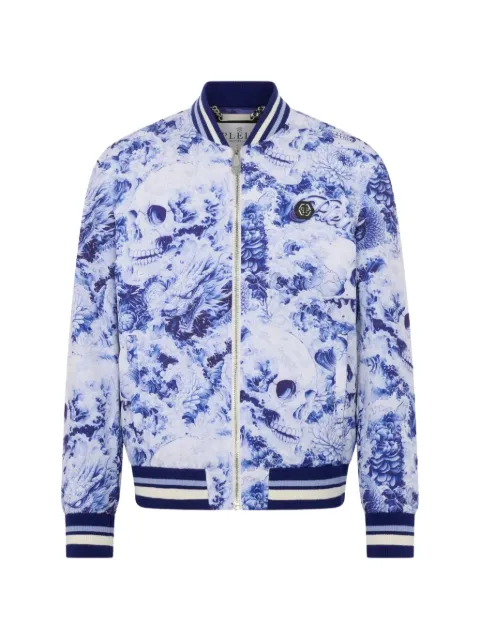 Philipp Plein floral skull bomber jacket White SAFCMRB2981PNY002N