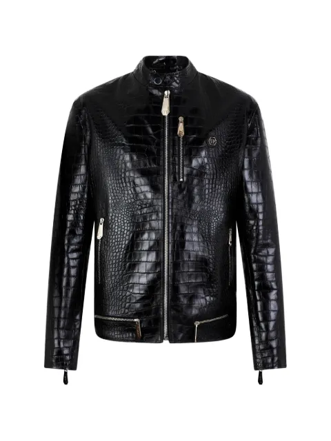 Philipp Plein crocodile-print leather jacket Black SAFCMLB2035PLE010N