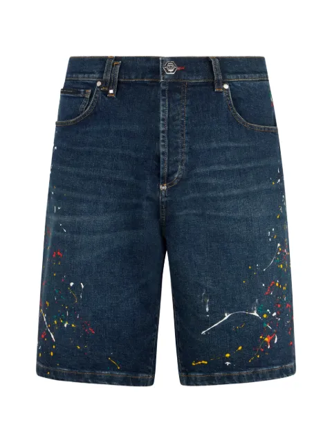 Philipp Plein paint-splatter-effect denim shorts Blue SAFCMDT4300PDE004N