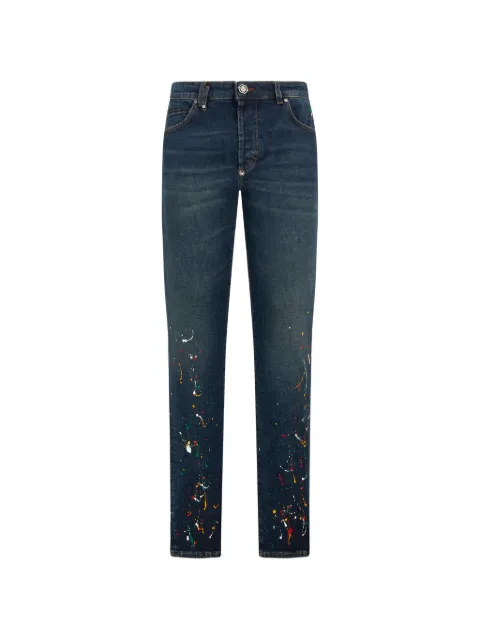 Philipp Plein straight-leg paint-detail jeans Blue SAFCMDT4299PDE004N