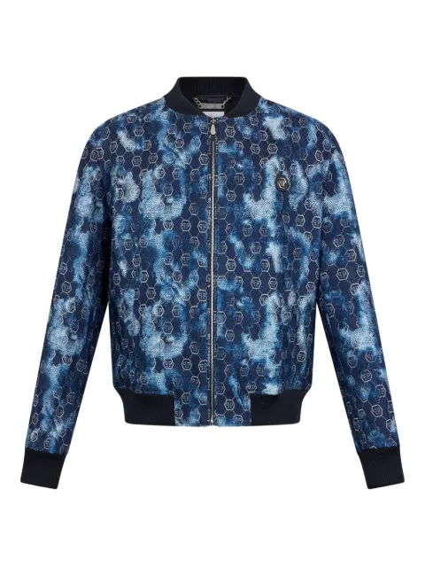 Philipp Plein jacquard denim bomber monogram Blue SAFCMDB0685PDE004N