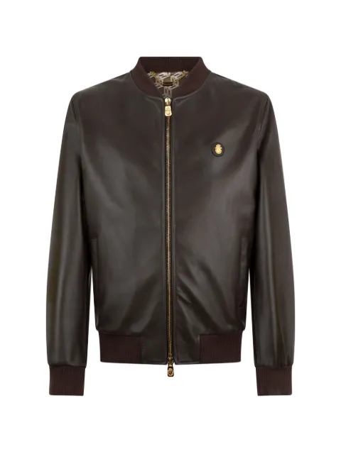 Billionaire zip-fastening leather jacket Brown BAFCMLB2040BLE029N