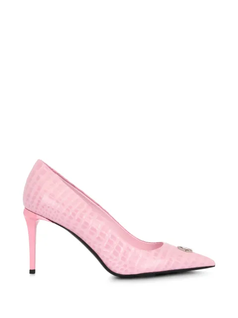 Philipp Plein croco print decolette mid heels Hexagon 9 Pink SAFSWSD0718PLE010N