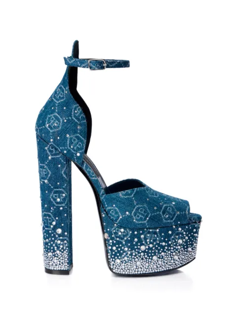 Philipp Plein monogram rhinestone platform sandals Blue SAFSWSA0766PDE004N