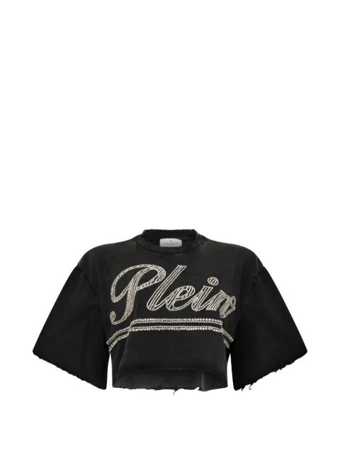 Philipp Plein logo-strass cropped T-shirt Black SAFCWTK3873PTE004N