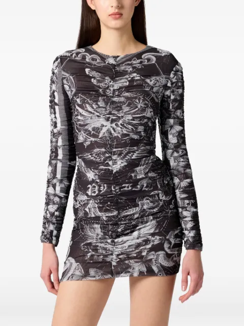 Philipp Plein mini wrinkled butterfly-print dress Black SAFCWRG3567PTE003N