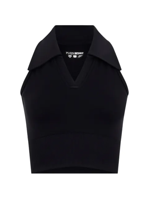 Plein Sport ponited-collar crop top Black SAFCWTK3920STE003N